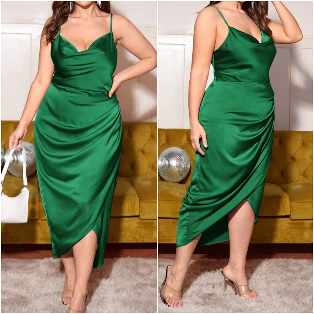 Plus Satin Formal Evening Black Tie Cami Dress - Picture 1 of 8